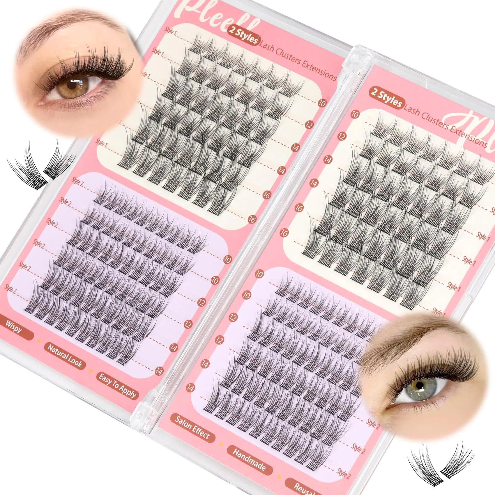 Natural Lash Clusters Wispy Lashes Cluster Eyelash Extensions 2 Styles Eyelash Clusters 10-16MM Individual Lashes CC Curl Lash Extension DIY Eyelashes Extension for Beginners by Pleell