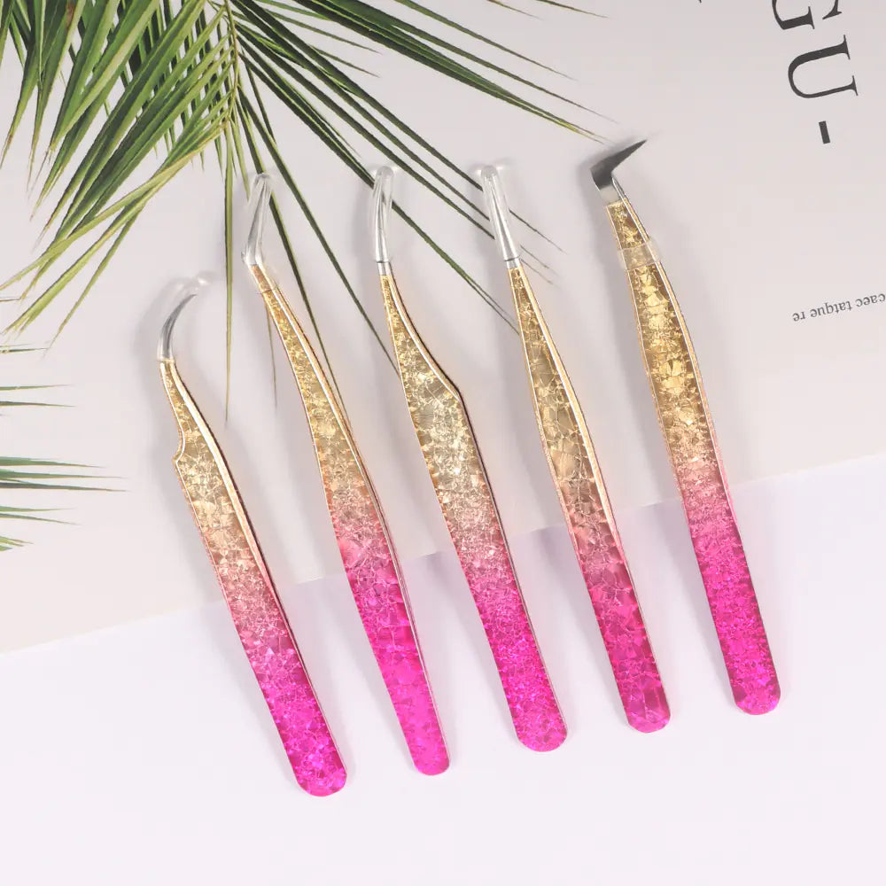 High Precision Pink Gradient Eyelash Extension Tweezers