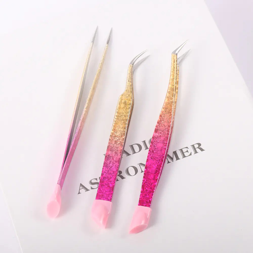 High Precision Pink Gradient Eyelash Extension Tweezers