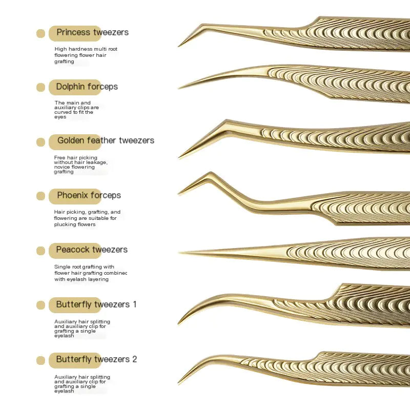 High Precision Stainless Steel Eyelash Tweezers Set