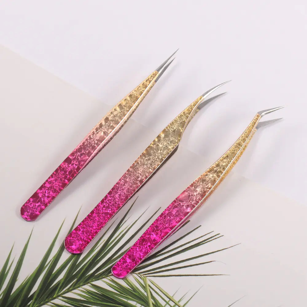 High Precision Pink Gradient Eyelash Extension Tweezers
