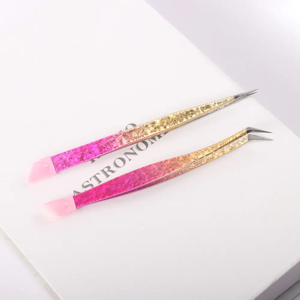 High Precision Pink Gradient Eyelash Extension Tweezers